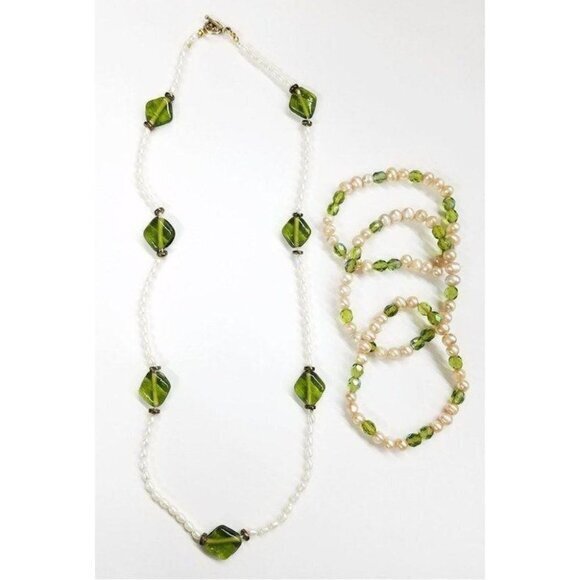 Green Glass & Pearl Jewelry‎ lot (4 pcs) - Picture 2 of 8